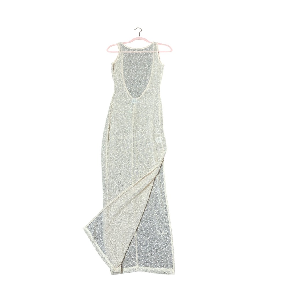 Princess Polly Cream Textured Knit Open Back Maxi Dress Side Slit Size US 2